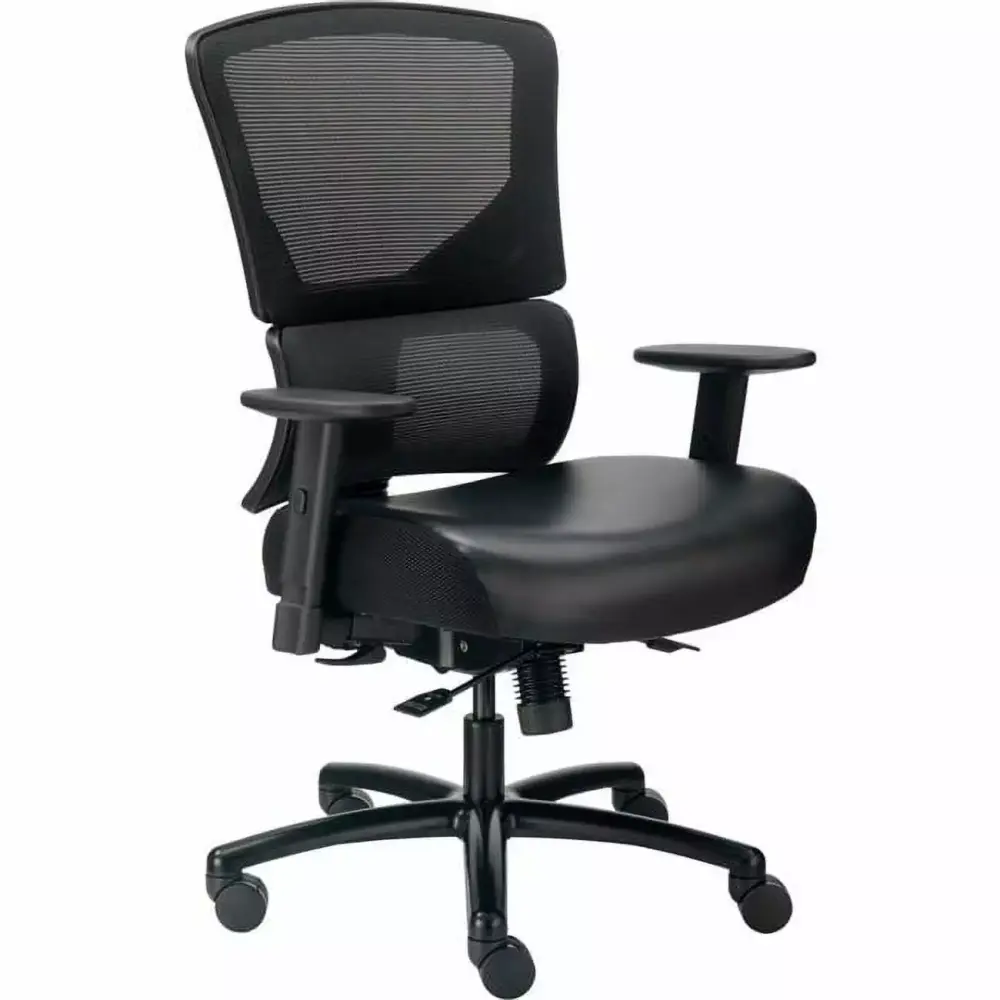 Global Industrial 24 Hour Big & Tall Black Mesh Back Chair with Synthetic Leather