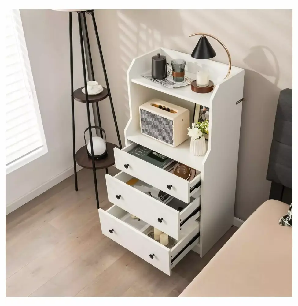 Jiowenm 3-Drawer Dresser with Shelf 44H Modern White Storage Chest Anti-Tilting Design