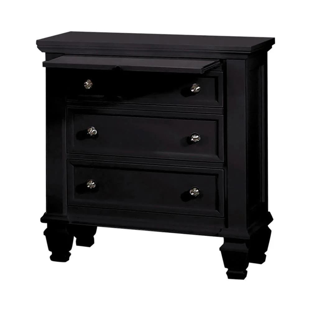 Sandy Beach 3-Drawer Nightstand in Black Functional Bedroom Furniture