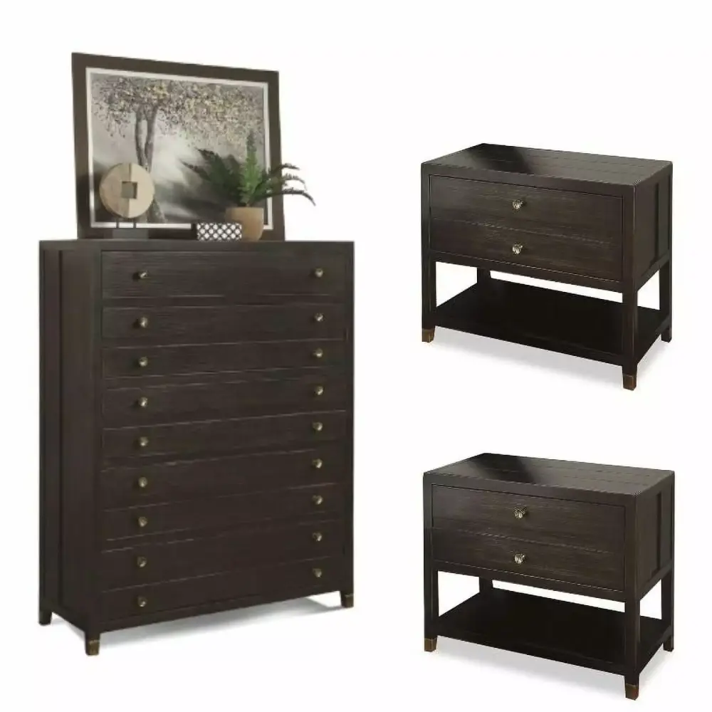 Home Square 3-Piece Bedroom Set with Drawer Chest and 2 Nightstands in Dark Brown