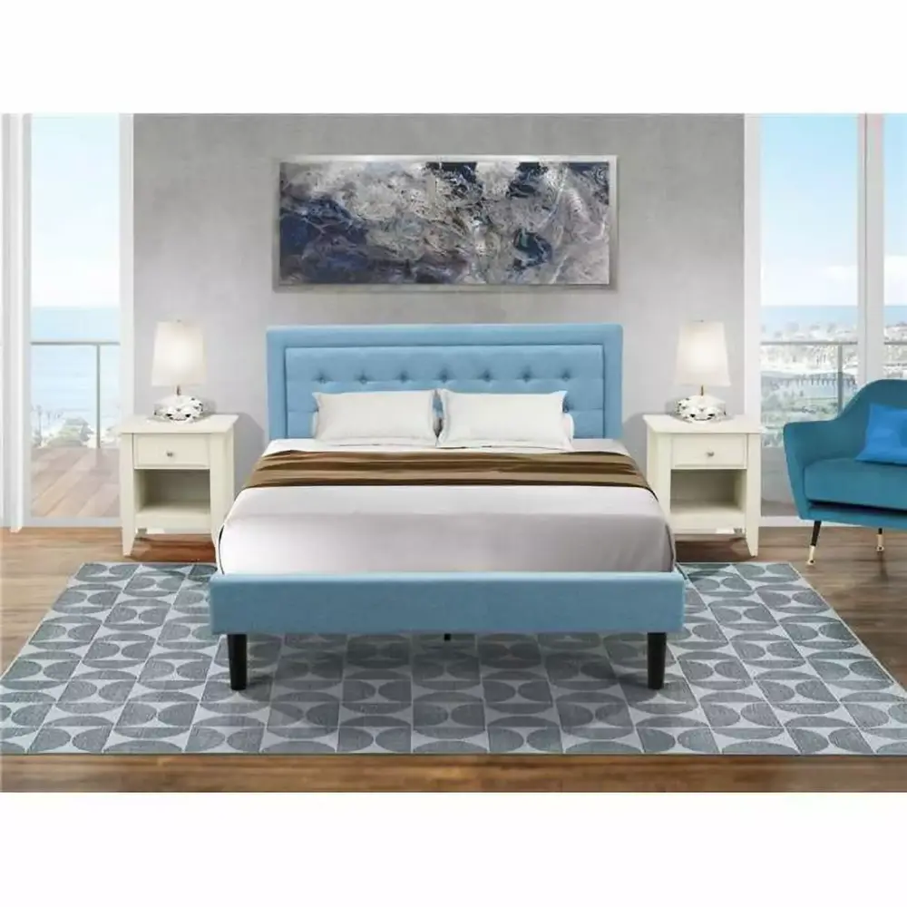 3-Piece Fannin Queen Size Bedroom Set in Denim Blue and Black with Butter Cream Finish