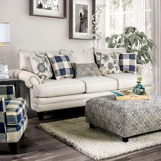 Nash Ivory Sofa - Classic 3-Seater Upholstered Living Room Sofa