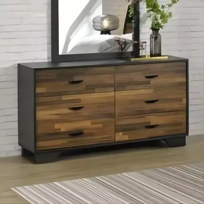 LANTRO JS Dresser in Walnut Black Finish Modern Bedroom Storage Cabinet