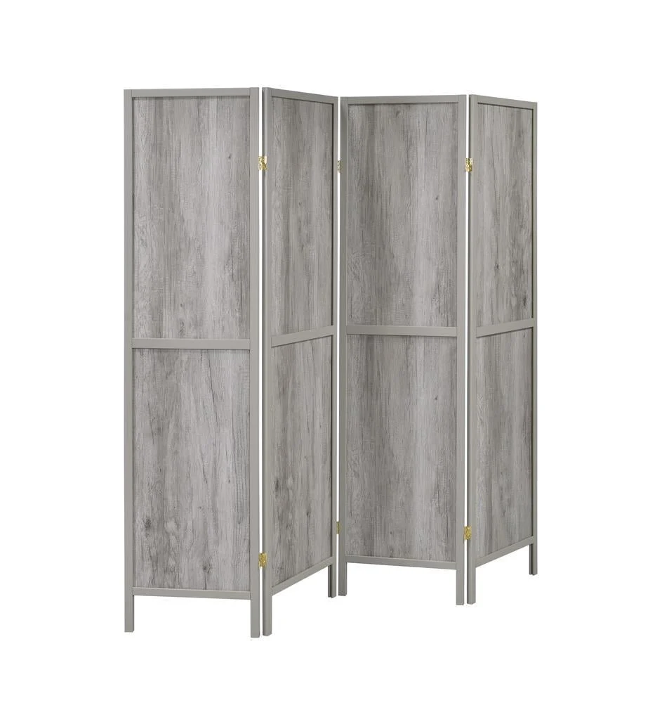 Deepika 4-Panel Folding Screen in Grey Driftwood for Room Divider Privacy