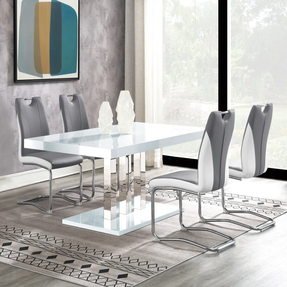 Brooklyn 5-piece Dining Set in White and Chrome Modern Style