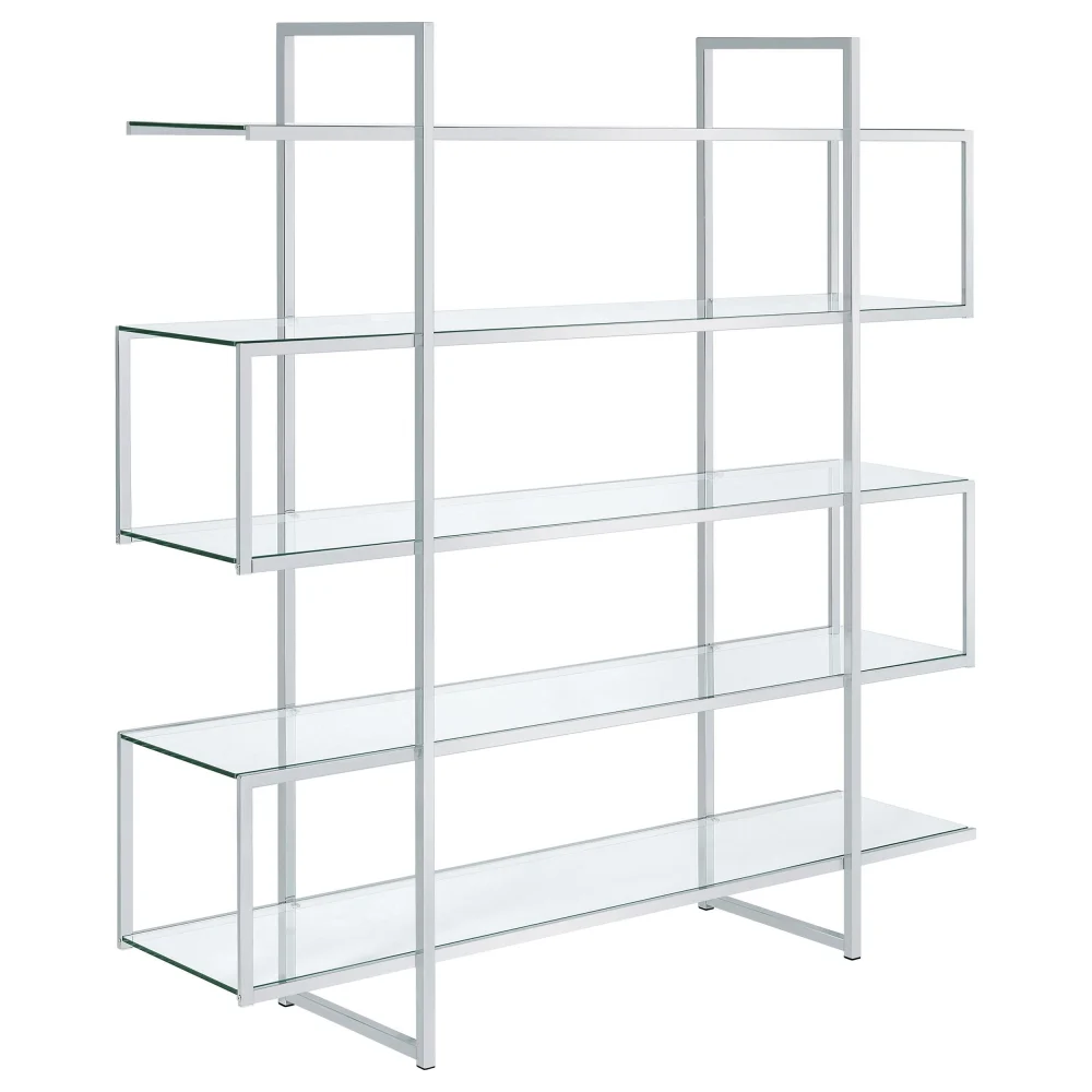 Elmer 5-Shelf Bookcase Chrome and Clear Modern Display Storage