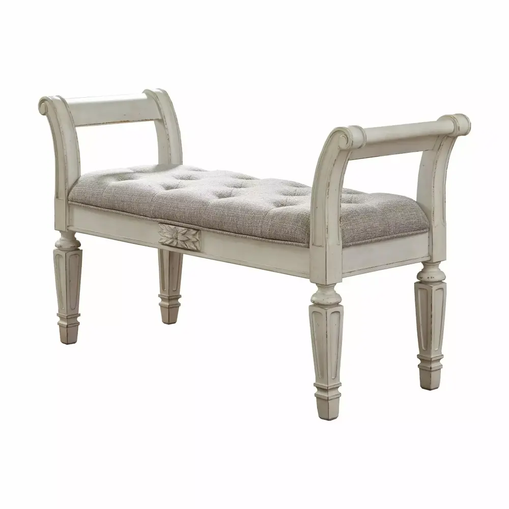 46 Inches Tufted Fabric Padded Wooden Accent Bench in Antique White