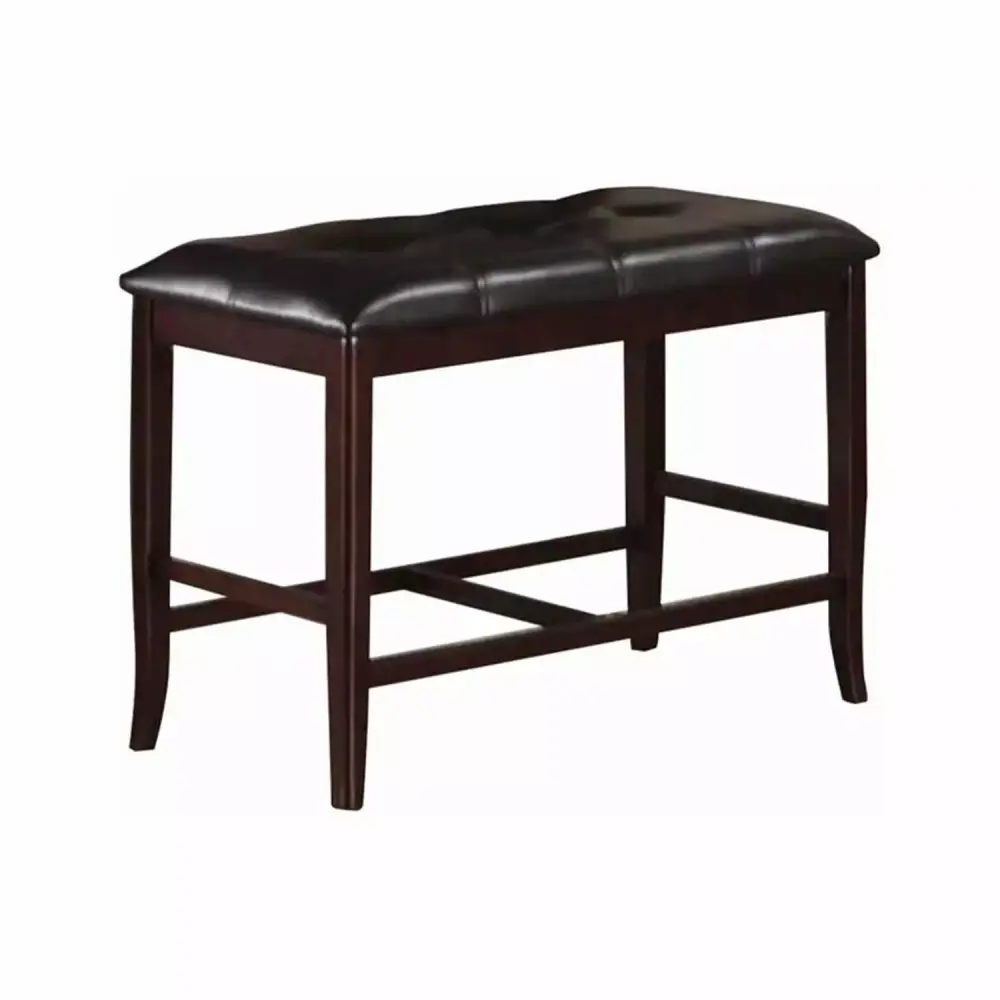 Benzara Rubber Wood High Bench with Tufted Upholstery in Brown