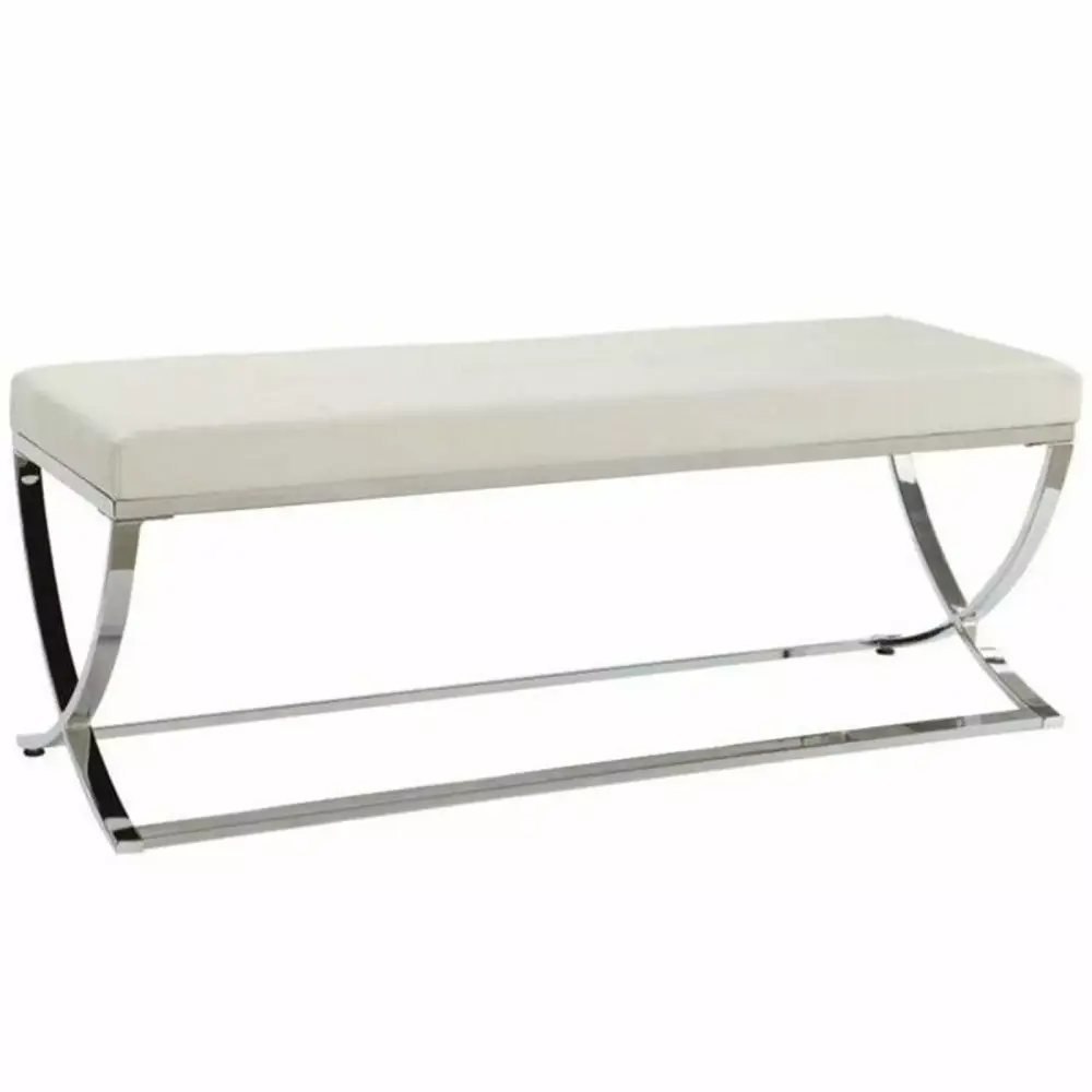 Pemberly Row 18.5 Contemporary Faux Leather Tufted Accent Bench in White
