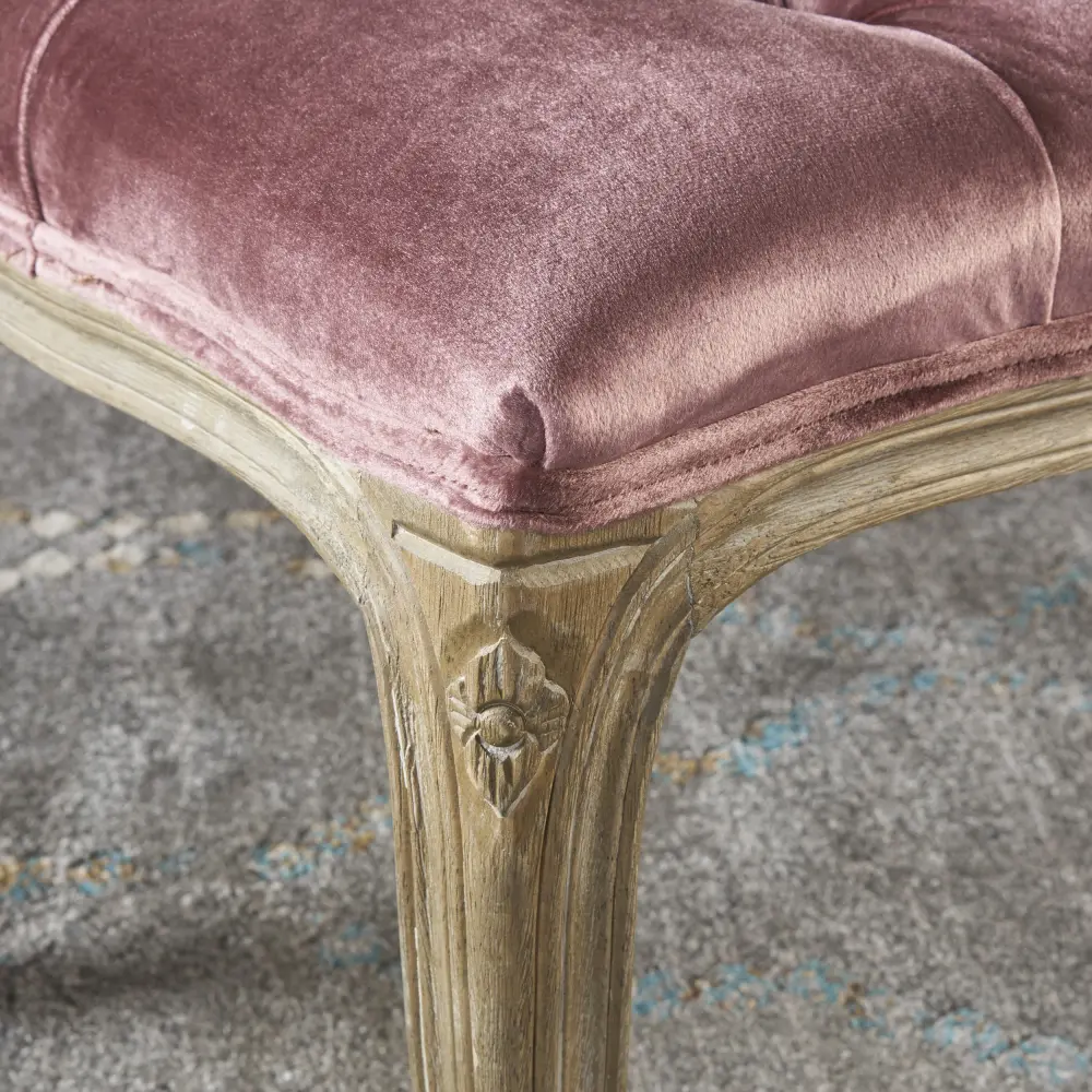 Talia Traditional Button Tufted Velvet Bench in Natural and Blush