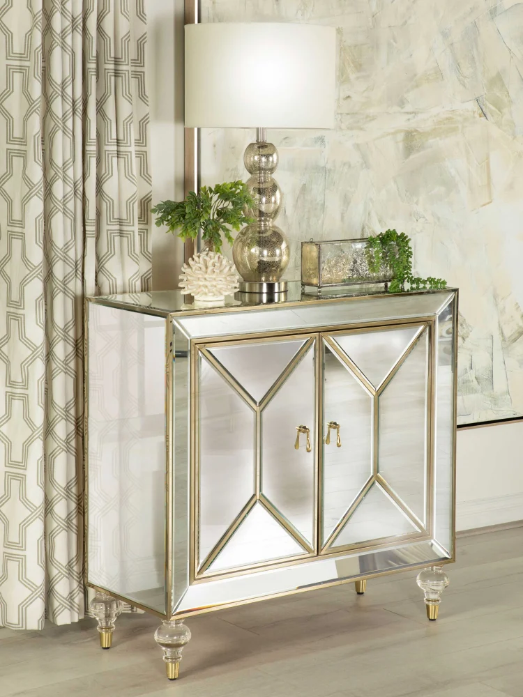 Lupin 2-Door Accent Cabinet with Mirror and Champagne Finish