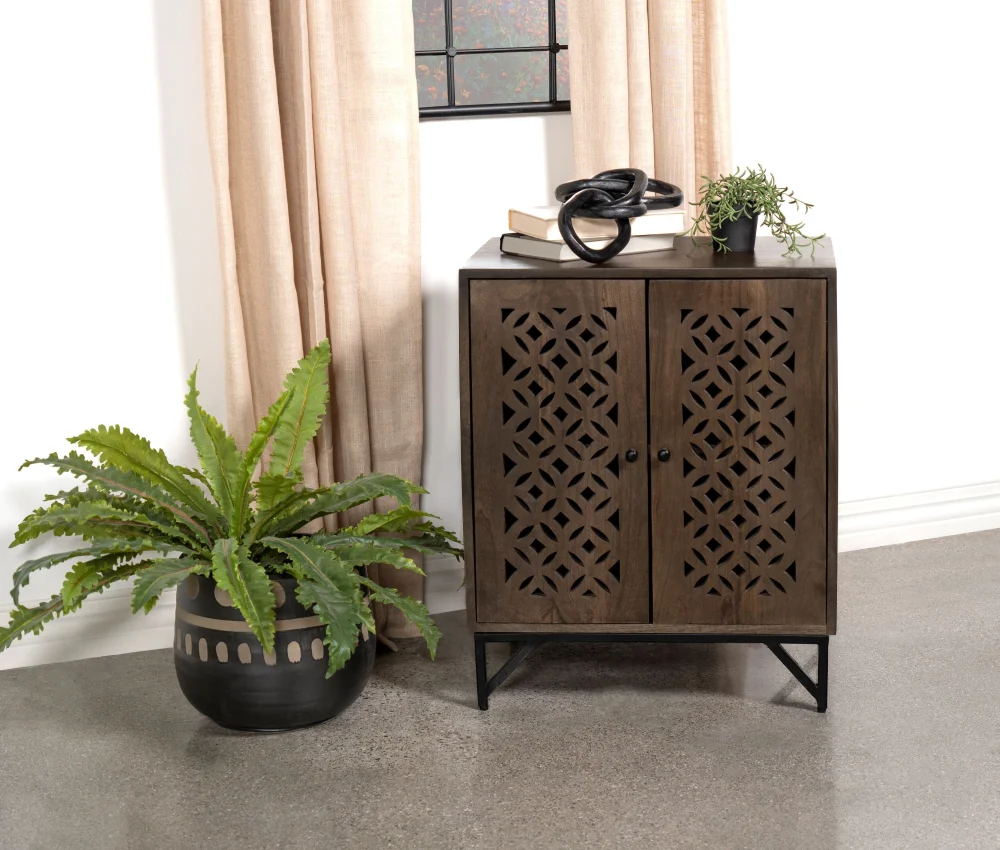 Zaria 2-door Wooden Accent Cabinet Brown Classic Living Room Storage