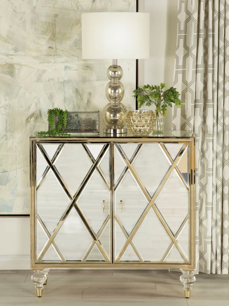 Astilbe Champagne 2-Door Accent Cabinet with Mirror