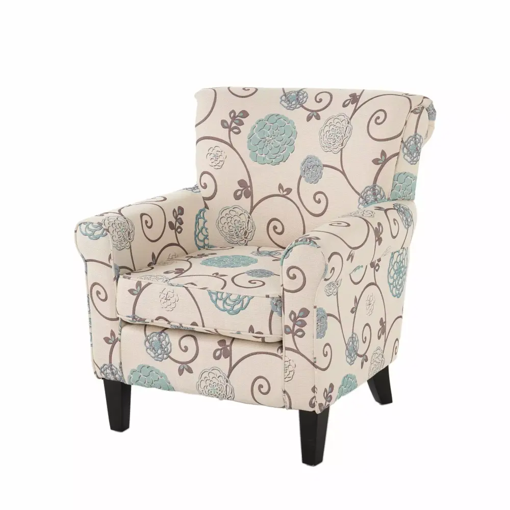 Desert Fields Hannah Fabric Club Chair Blue and Beige Upholstered Accent Chair