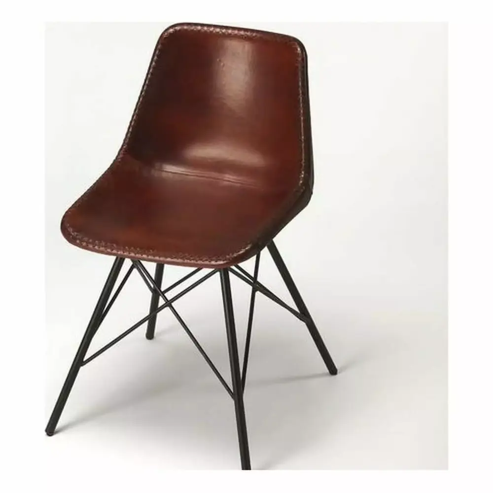 Maklaine Modern Brown Leather Finish Contemporary Side Chair for Living Room