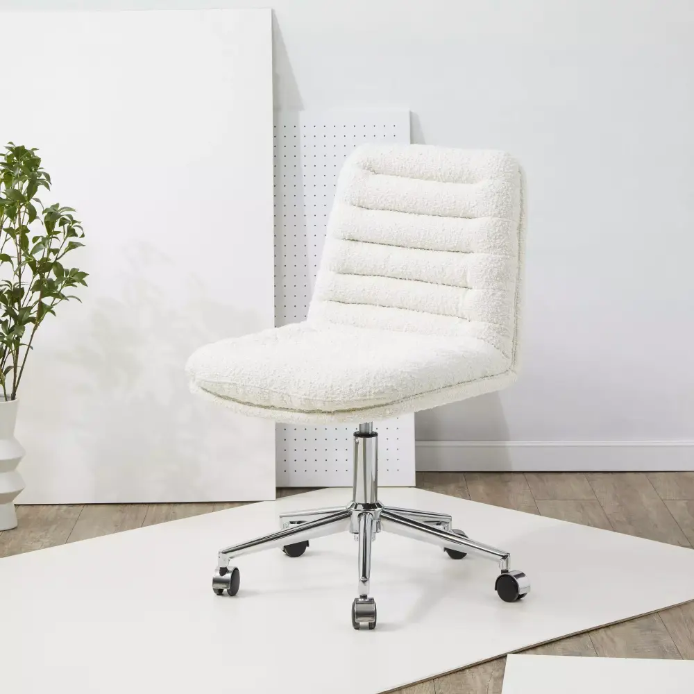 SAFAVIEH Couture Decolin Boucle Mid Back Swivel Desk Chair Ivory Silver Modern Accent Chair