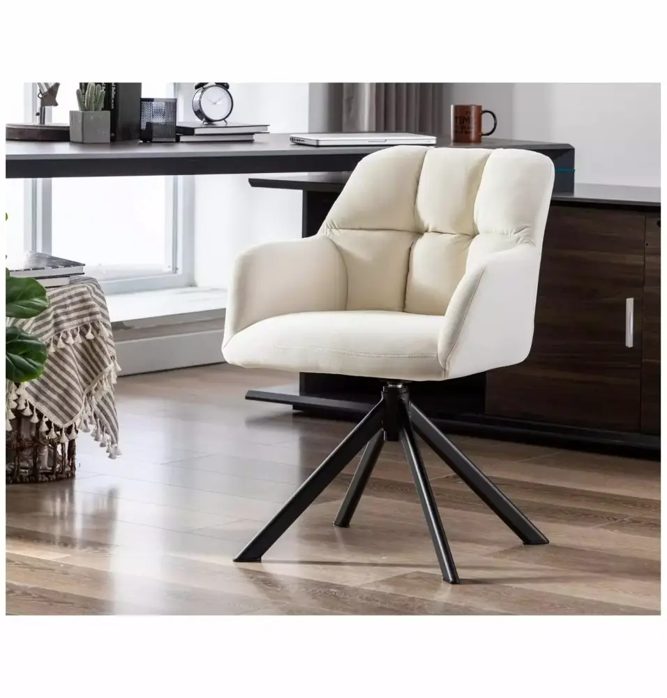 BULYAXIA Comfy Velvet Desk Chair Modern Computer Task Chair No Wheels Beige