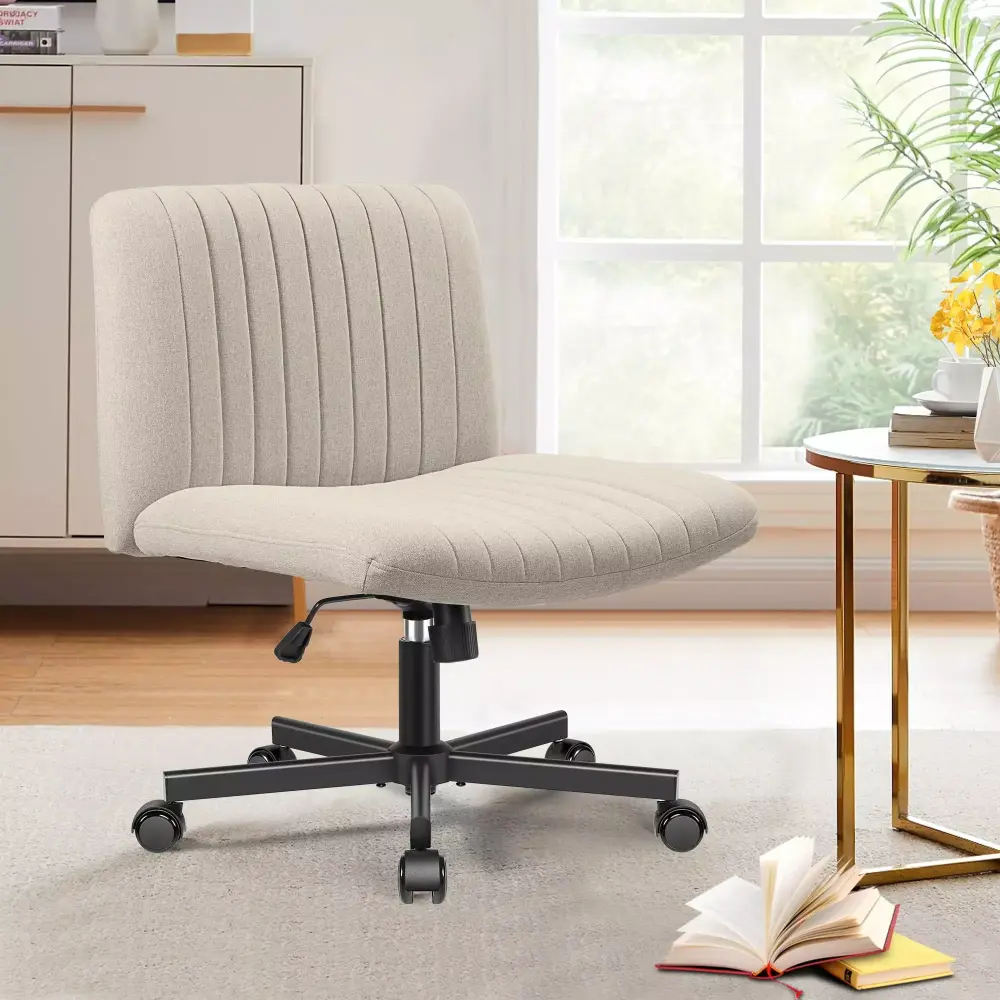 Black Armless Ergonomic Office Chair with Cross-Legged Design and Adjustable Height