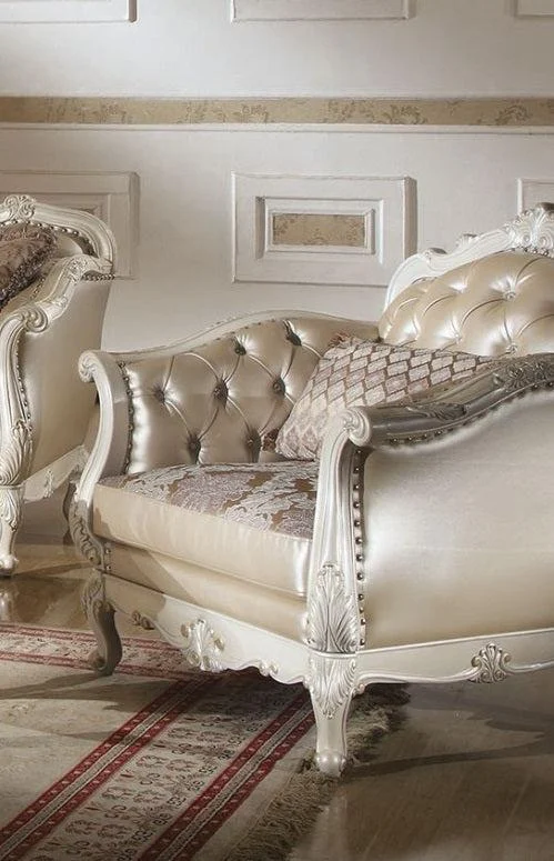 Acme Chantelle Living Room Chair with Pillow in Pearl White - Comfortable Lounge Chair