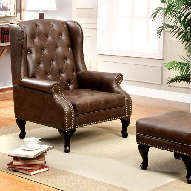 VAUGH Rustic Brown Accent Chair - Farmhouse Style Chair for Living Room