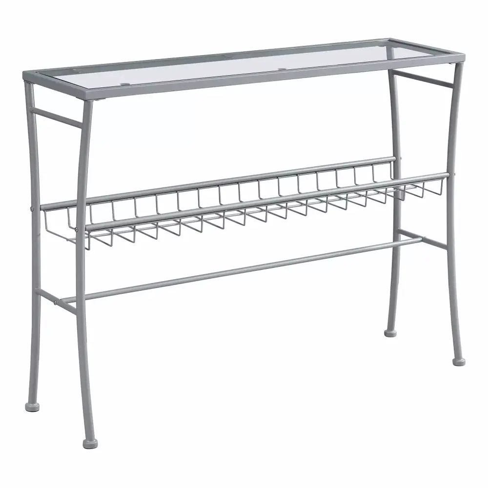 HomeRoots 42 Inch Silver Tempered Glass Hall Console Accent Table for Entryway Living Room