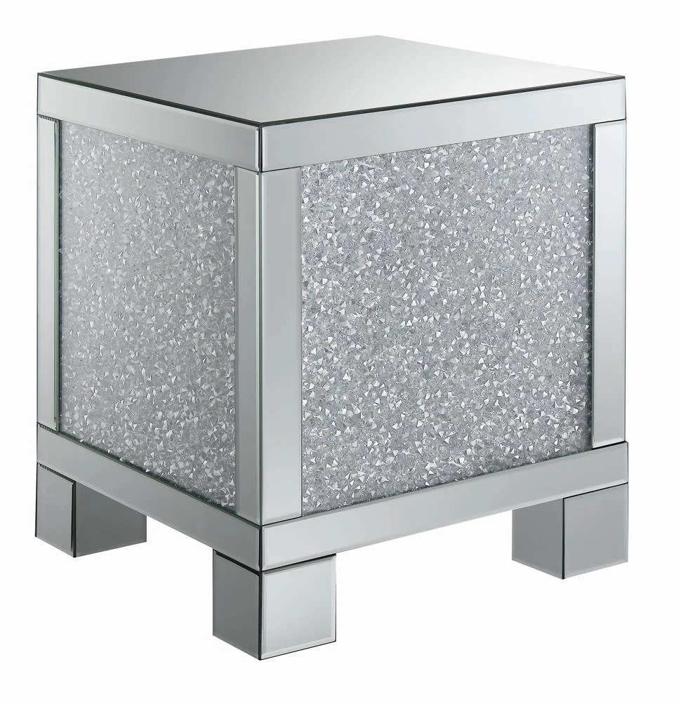 Gillian Square End Table with Silver and Clear Mirror Finish