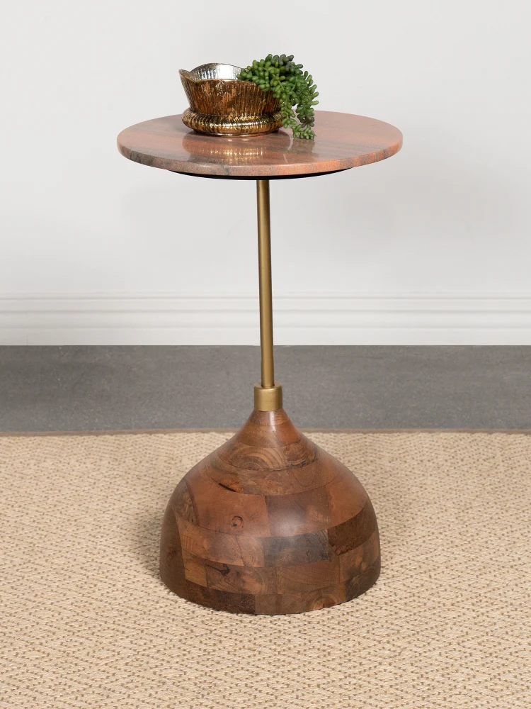Colima Round Wood Top Side Table in Peach Finish for Bedroom or Living Room