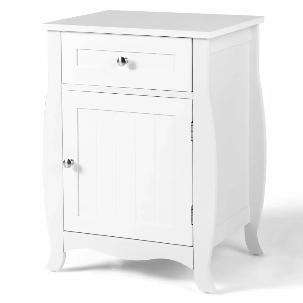 Costway Nightstand with Drawer Cabinet Curved Legs Sofa Side End Accent Table White