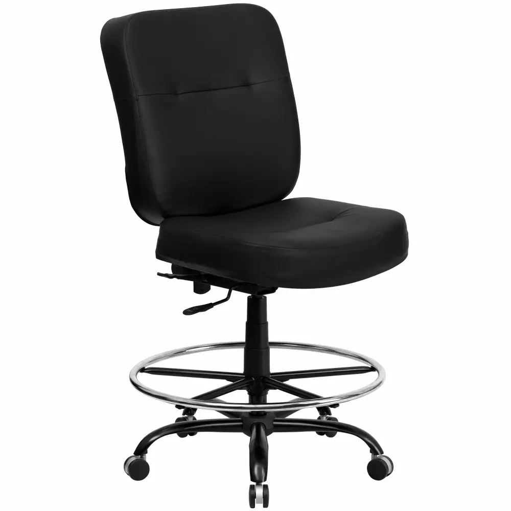 A Line Furniture Tuva Big and Tall Black Leather Armless Adjustable Drafting Chair