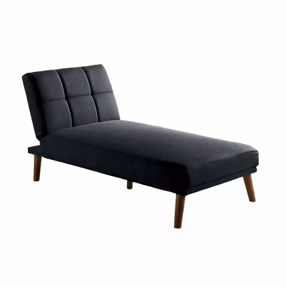 Gina 62 Inch Modern Adjustable Chaise Square Tufting Tapered Legs Black