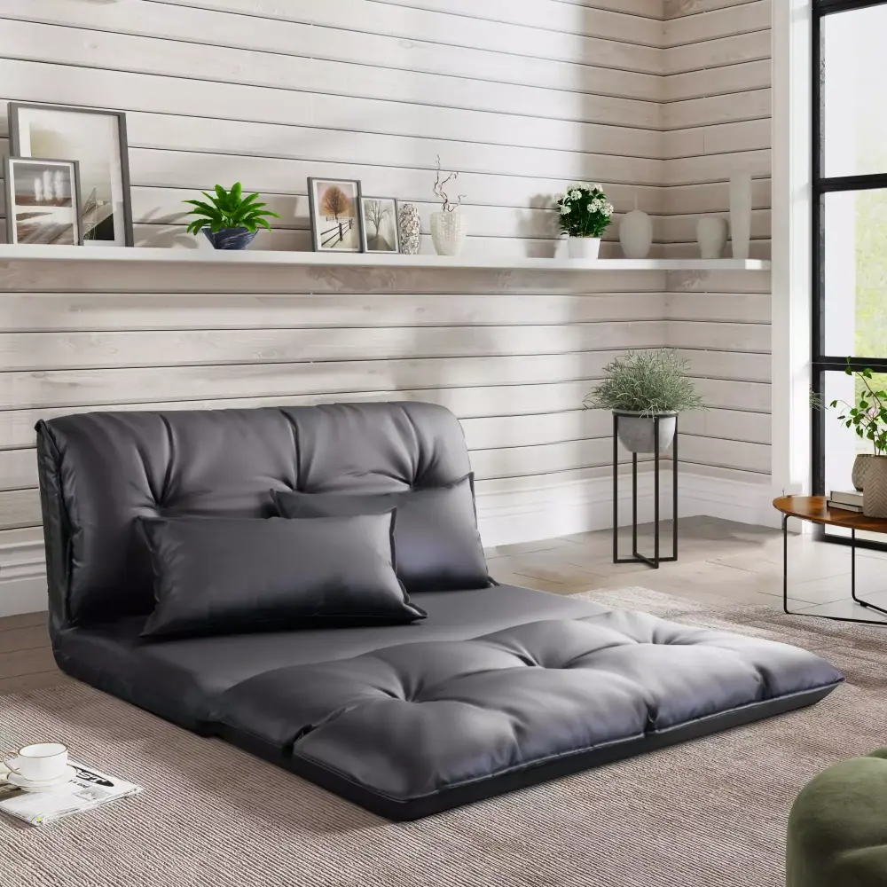 Orisfur Adjustable Folding Futon Sofa Bed with 2 Pillows 3-in-1 Couch for Gaming Lounging Sleeping