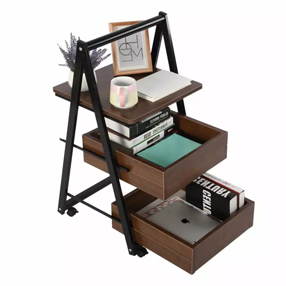 Contemporary Wood Nightstand with Storage Drawers Shelf Wheels Adjustable Sofa Bed Side Table End Table for Bedroom Living Room 16.53x16.53x31.89inch Brown