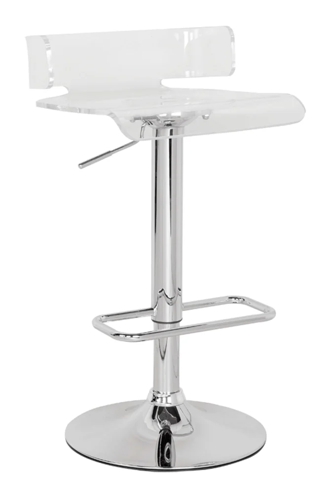 Rania Clear & Chrome Adjustable Stool - Contemporary Bar Stool for Kitchen or Bar