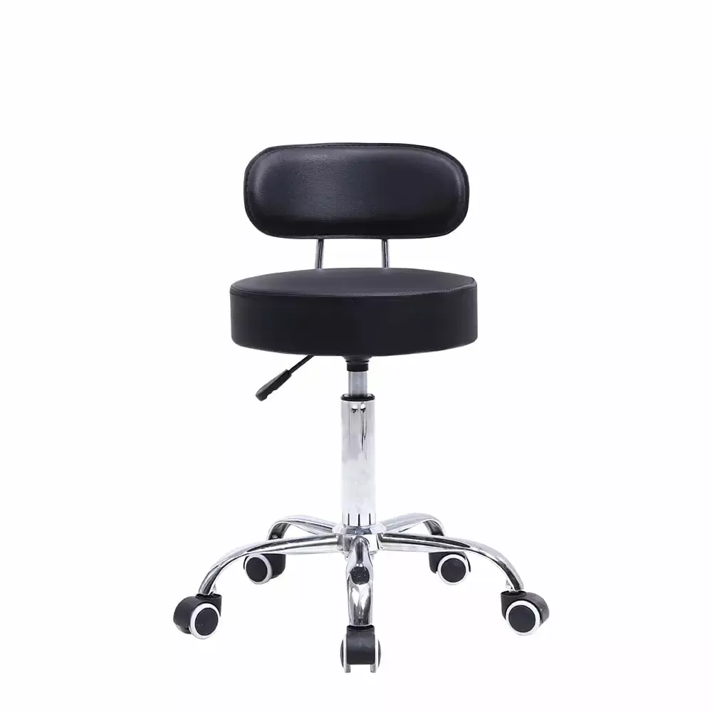 PU Leather Rolling Stool with Adjustable Height and Back Support