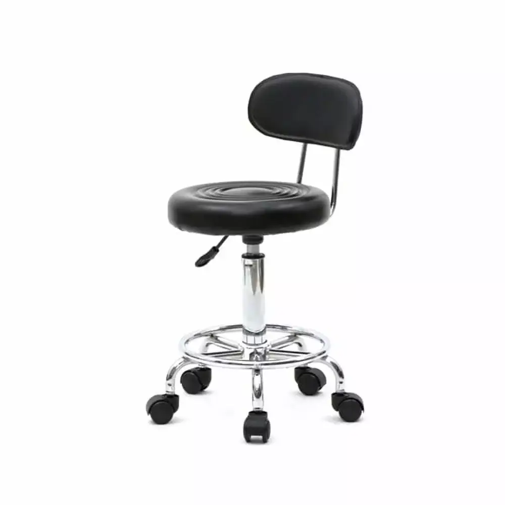 Yugumaoyi Stool Chair Height Adjustable Rolling Chair PU Leather Modern Salon Chair with Backrest and Footrest