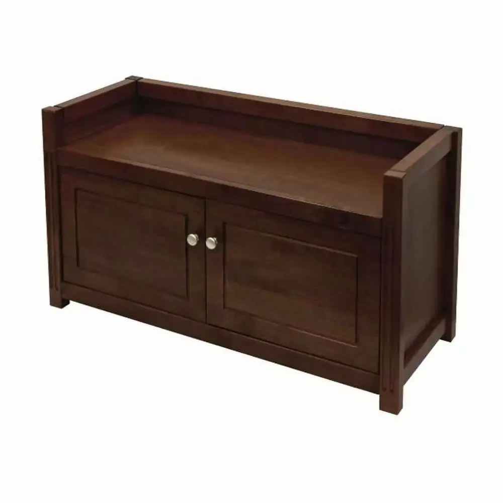 Antique Walnut Beechwood Bench with Storage Classic Design for Living Room