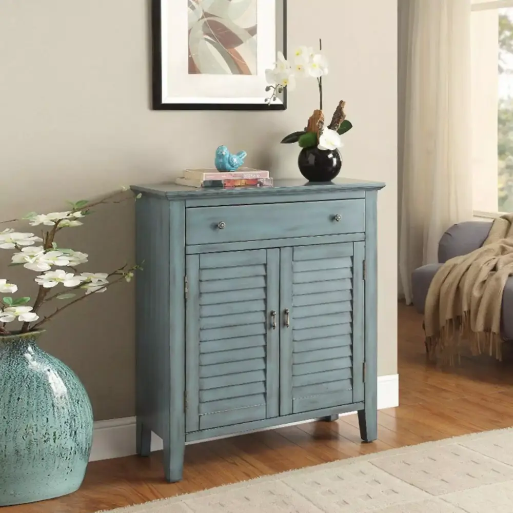 Winchell Antiqued Console Table in Antique Blue Finish for Entryway Decor