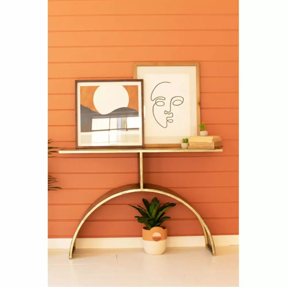 Antique Brass Console Table with Arched Base - Elegant Entryway Sofa Table