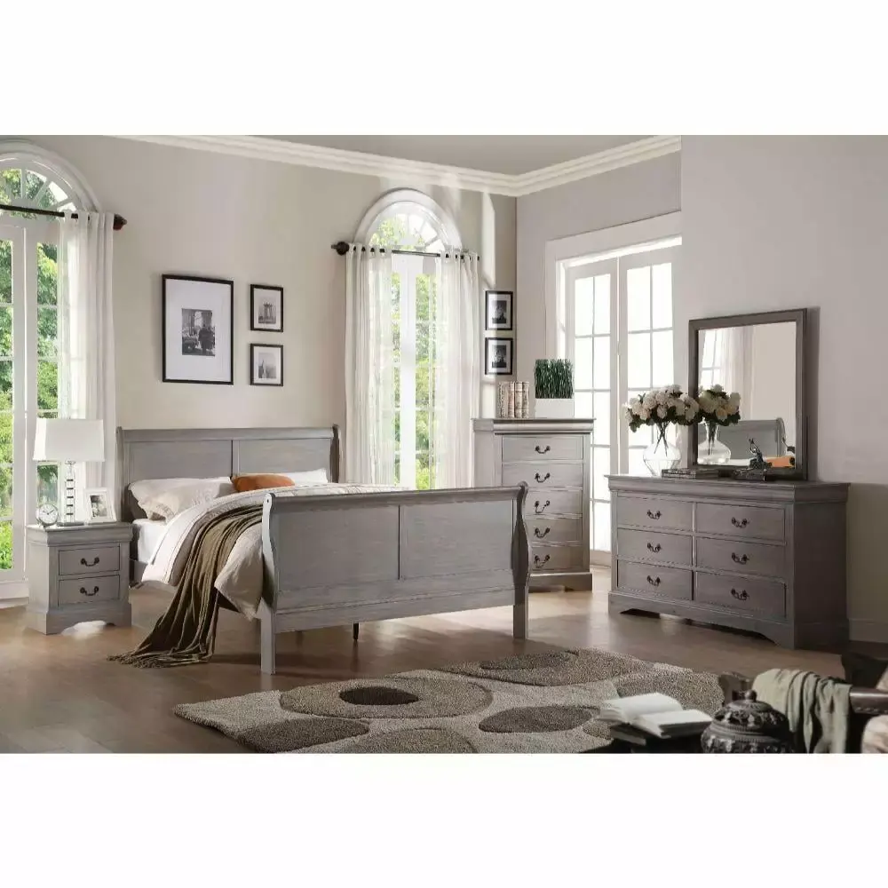 Antique Gray Twin 6pc Bedroom Set by Acme Louis Philippe III