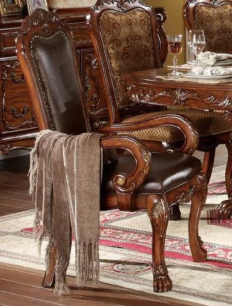 Acme Dresden Pedestal Dining Arm Chairs Set of 2 in Brown Cherry Oak