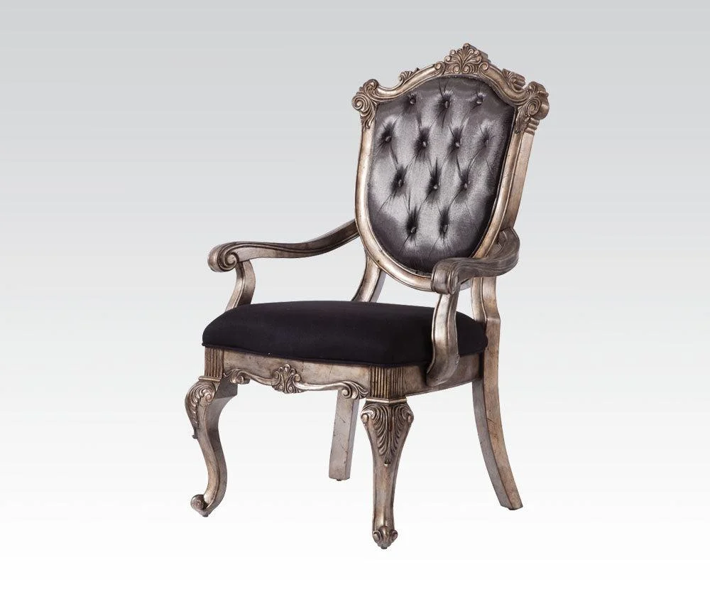 Acme Chantelle Button Tufted Back Seat Dining Arm Chair Set of 2 in Antique Platinum