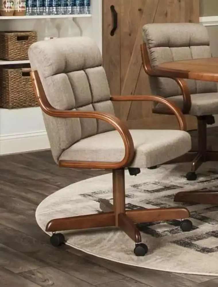 Furnish Theory Camile Caster Arm Chair in Toast Tweed Fabric - Comfortable Upholstered Office Chair with Wheels