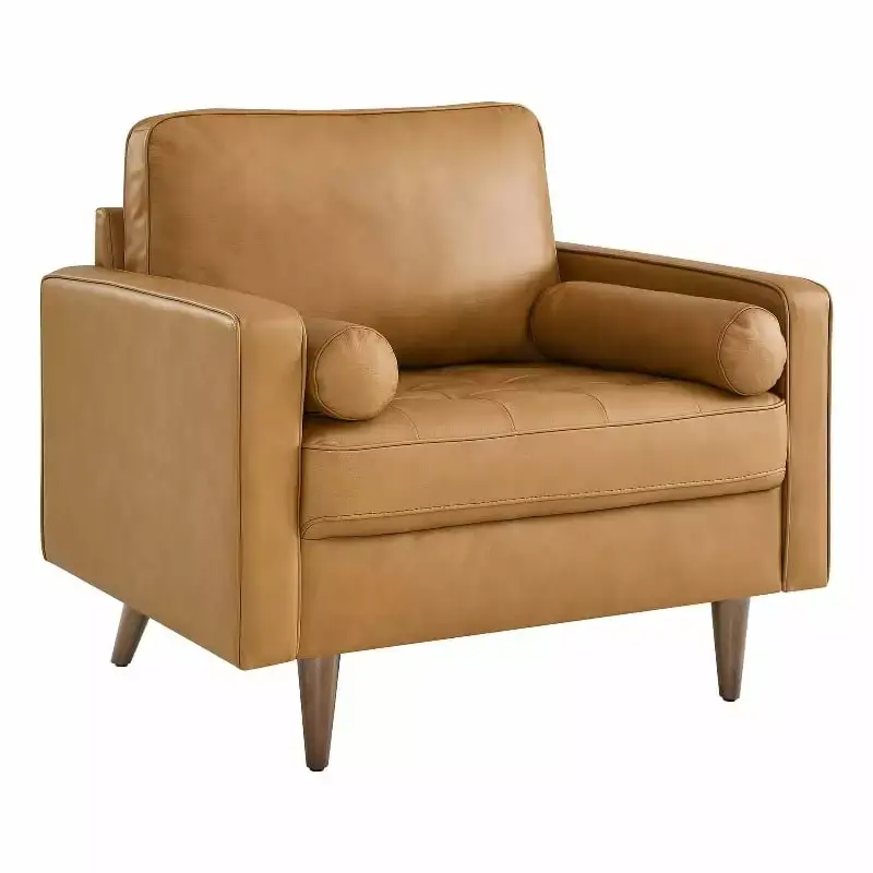 Maklaine Modern Style Leather Dense Foam Armchair Tan Finish