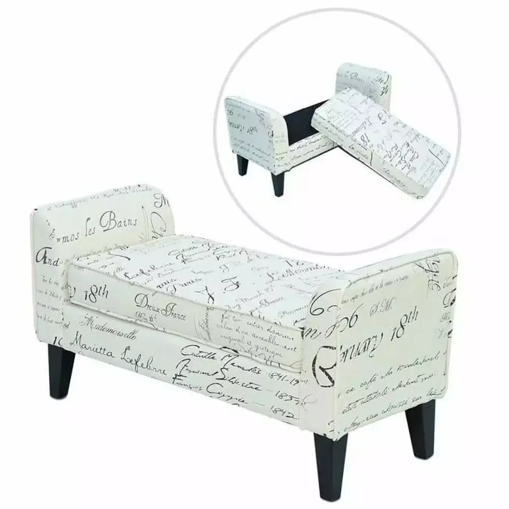 Modern Linen Armed Sofa Seat & Shoe Bench - Signature Print 41-inch