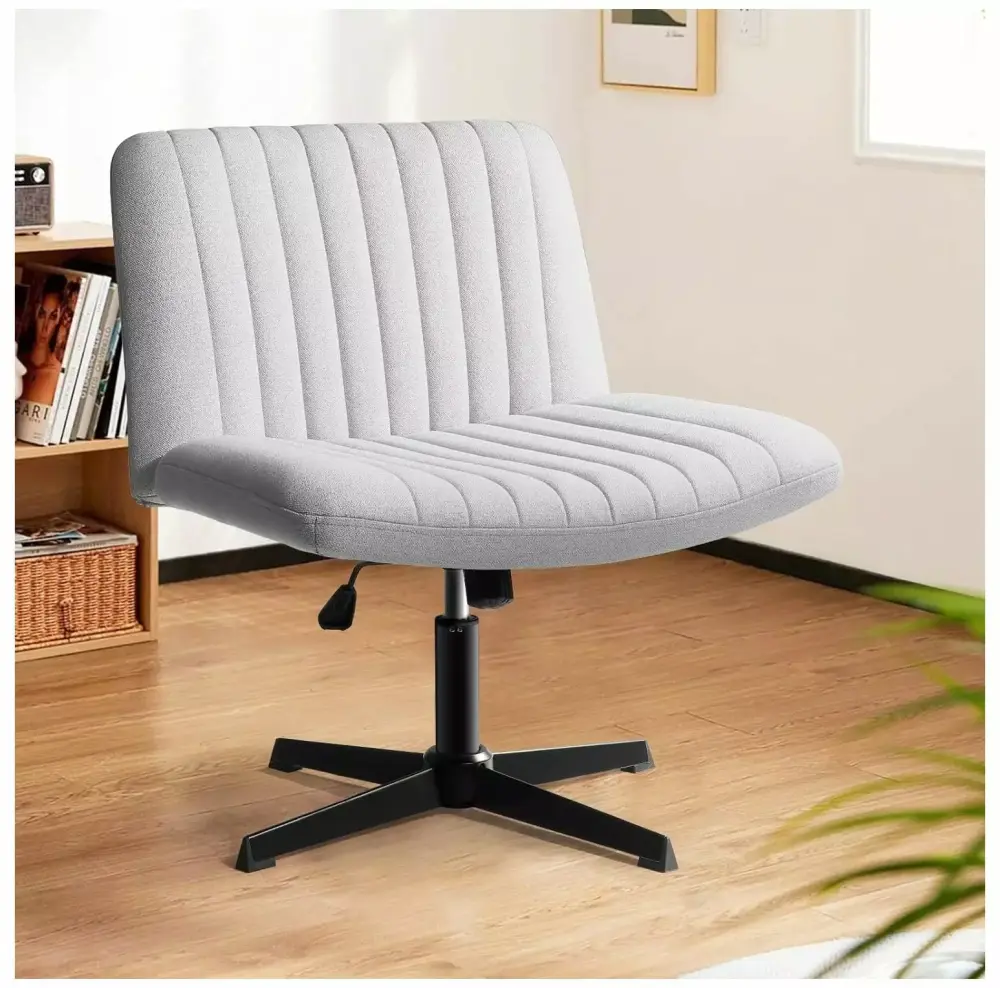 BULYAXIA Fabric Padded Desk Chair No Wheels Armless Wide Swivel Home Office Desk Chair with 120 Rocking Back in Gray