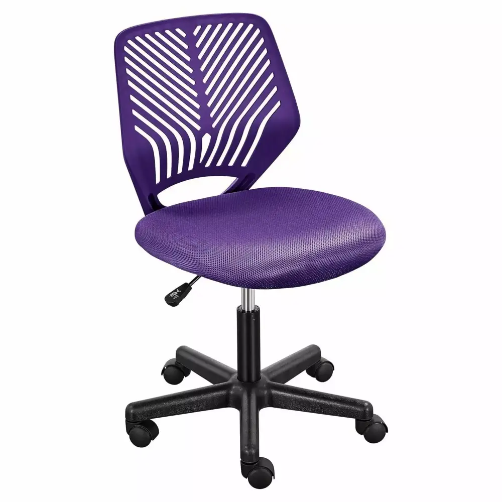 BULYAXIA Armless Mesh Office Chair Purple Adjustable Swivel Computer Chair with Lumbar Support for Small Spaces