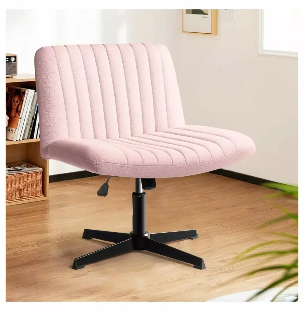 YOSITiuu Fabric Padded Armless Swivel Desk Chair with 120 Degree Rocking Back for Home Office Makeup Vanity Small Space