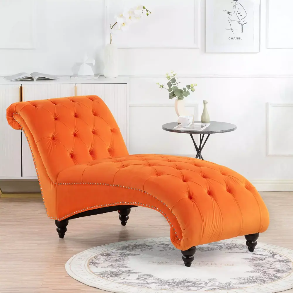 LANTRO JS Tufted Armless Chaise Lounge for Small Spaces