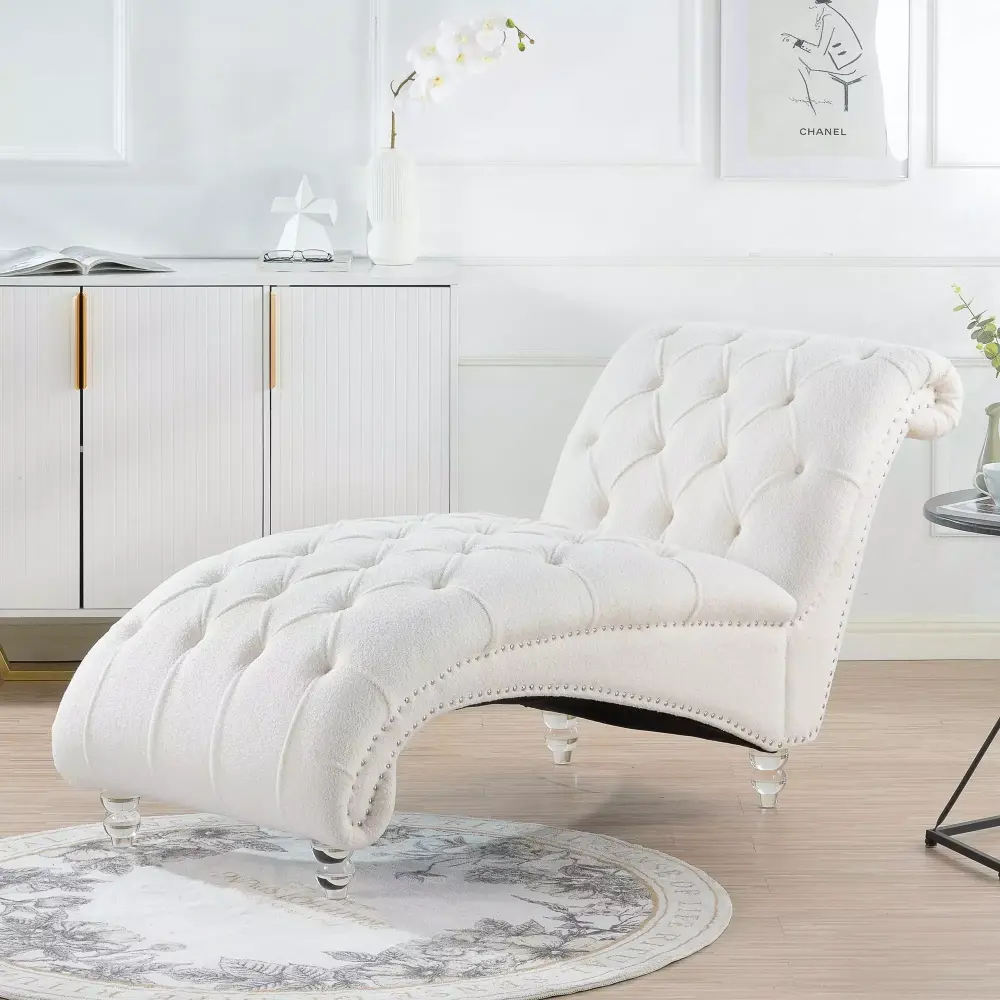 Dcenta Tufted Armless Chaise Lounge White Modern Upholstered Lounge Chair