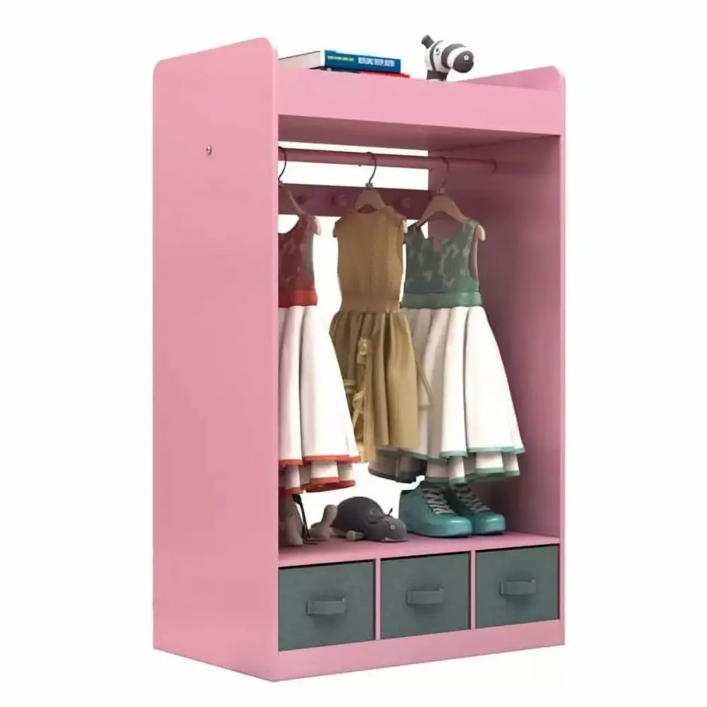 SYTHERS Kids Dress Up Storage with Mirror Open Hanging Armoire Pink